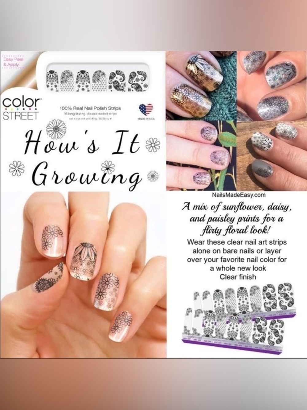 Color Street Black & White Floral Nail Strips by Color Street